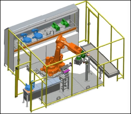 Roboter, die mit Werkzeugen wie Files für das Deburren von Aluminiumlegierungen wie Motorgehäusen und Lüftergehäusen ausgestattet sind